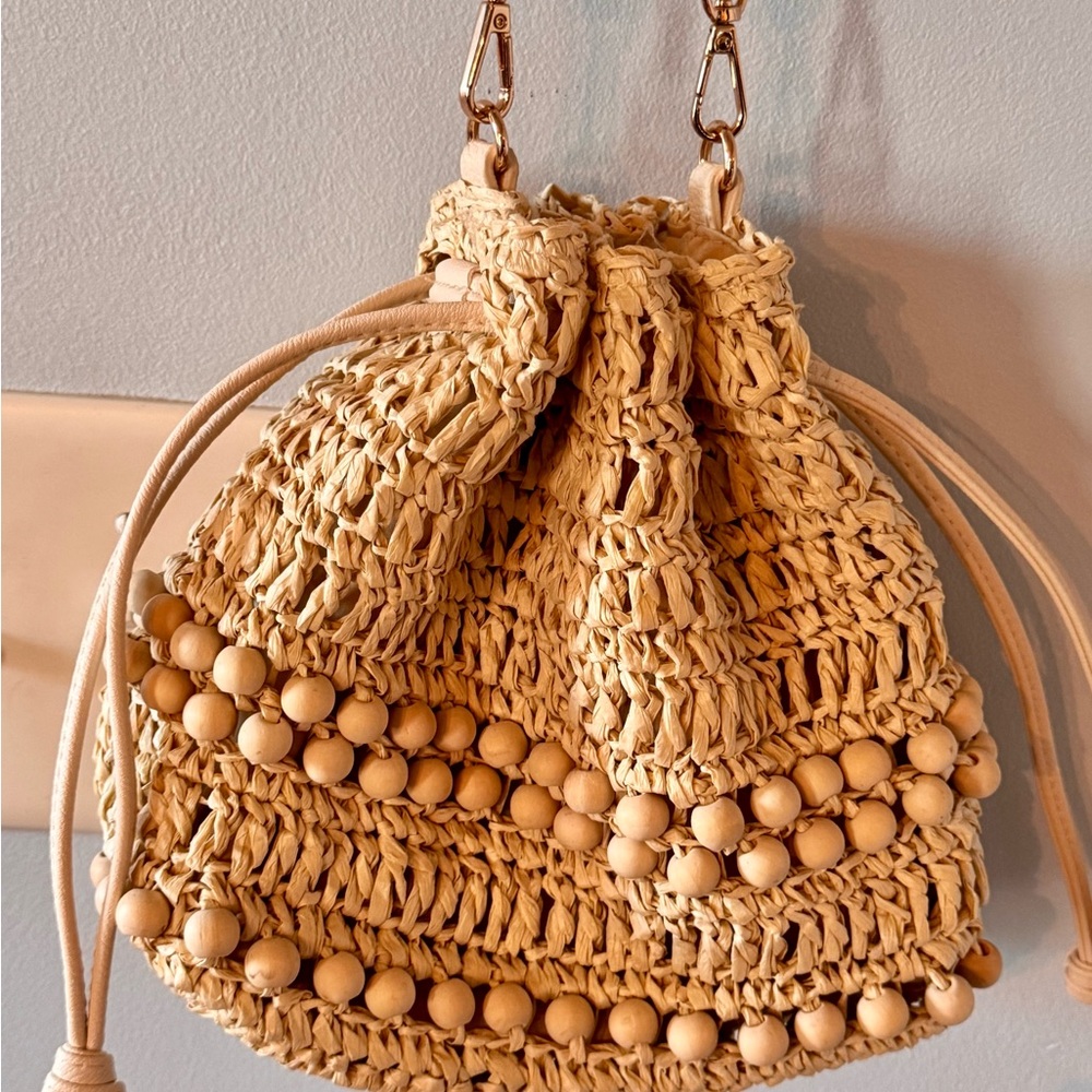 Universal Thread Beige Straw Drawstring Shoulder … - image 2